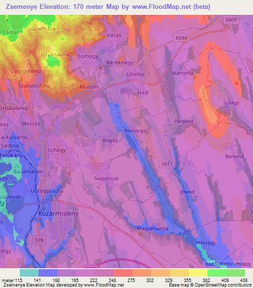 Zsemenye,Hungary Elevation Map