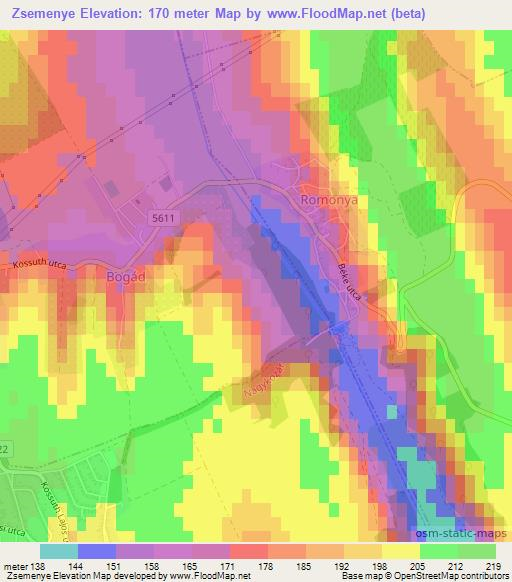 Zsemenye,Hungary Elevation Map