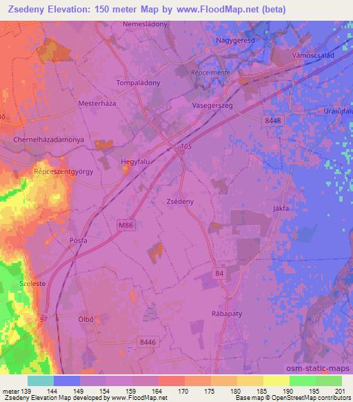 Zsedeny,Hungary Elevation Map