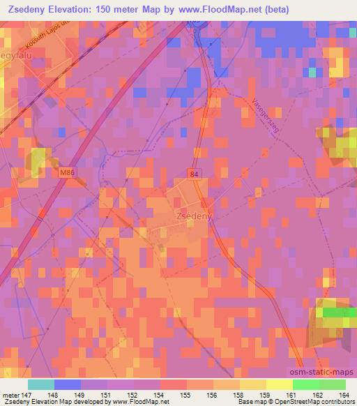 Zsedeny,Hungary Elevation Map