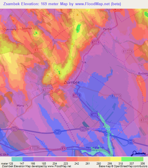 Zsambek,Hungary Elevation Map