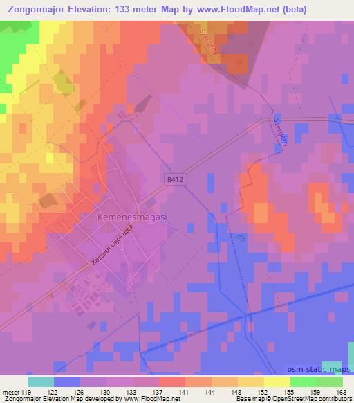 Zongormajor,Hungary Elevation Map