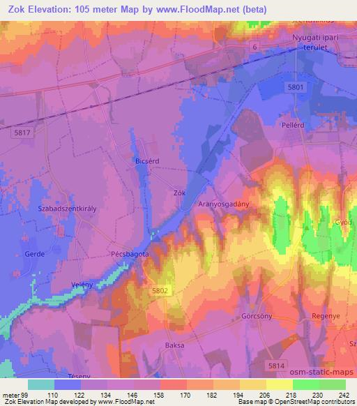 Zok,Hungary Elevation Map
