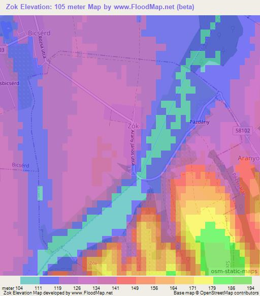 Zok,Hungary Elevation Map