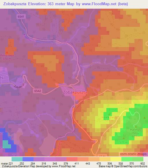 Zobakpuszta,Hungary Elevation Map