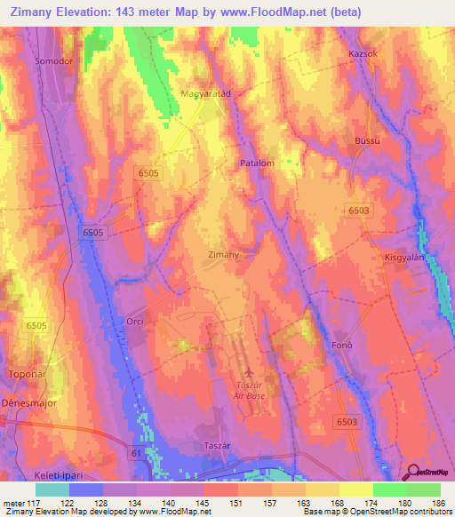 Zimany,Hungary Elevation Map