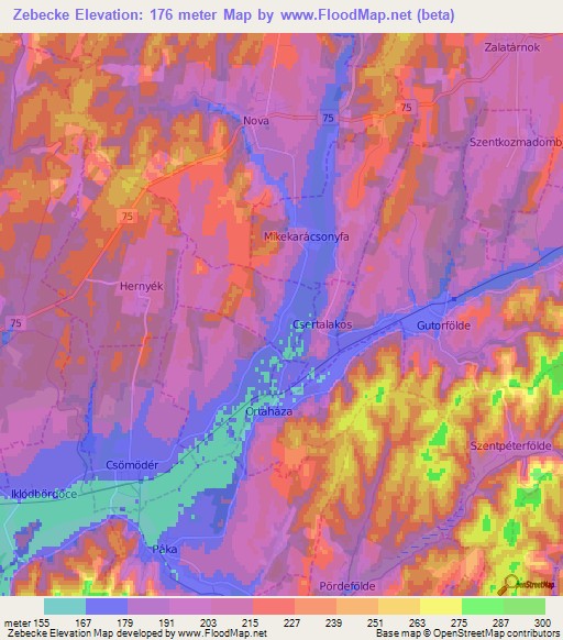 Zebecke,Hungary Elevation Map