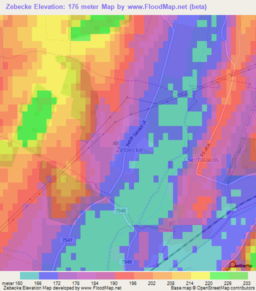 Zebecke,Hungary Elevation Map
