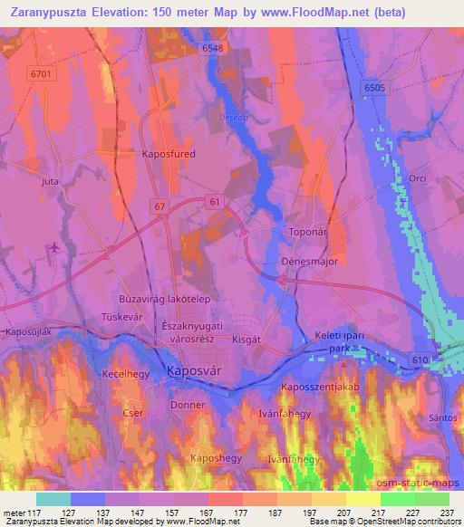 Zaranypuszta,Hungary Elevation Map