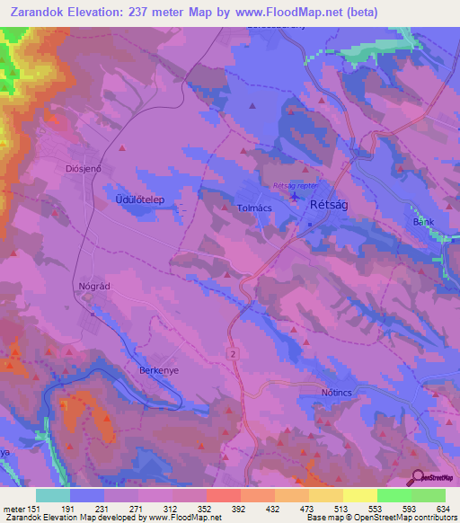 Zarandok,Hungary Elevation Map