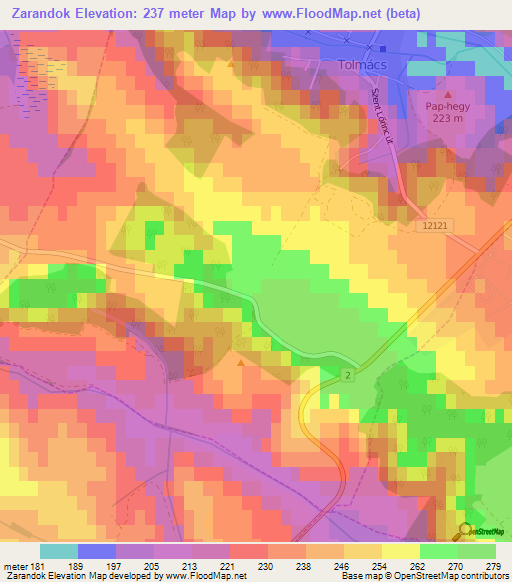 Zarandok,Hungary Elevation Map