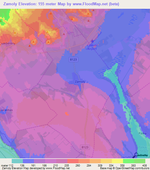 Zamoly,Hungary Elevation Map