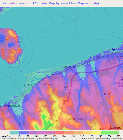 Zamardi,Hungary Elevation Map