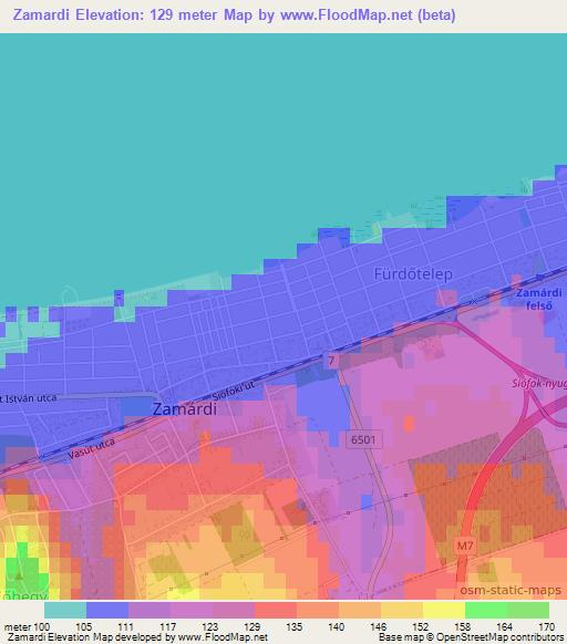 Zamardi,Hungary Elevation Map