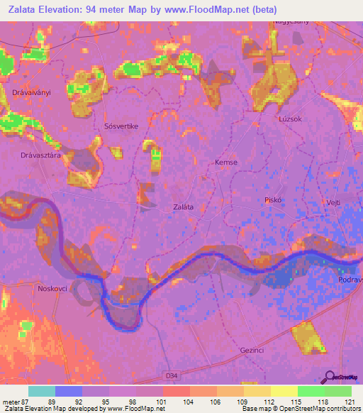 Zalata,Hungary Elevation Map