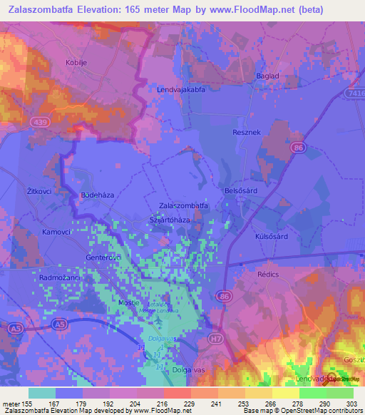 Zalaszombatfa,Hungary Elevation Map
