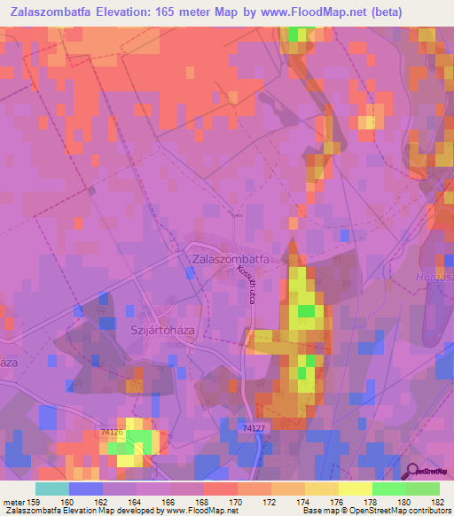 Zalaszombatfa,Hungary Elevation Map