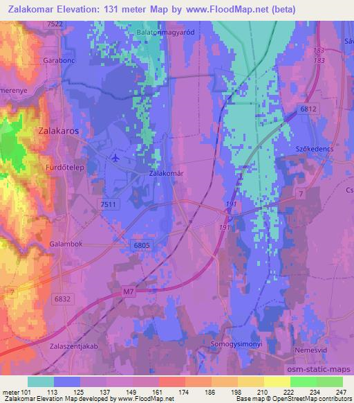 Zalakomar,Hungary Elevation Map