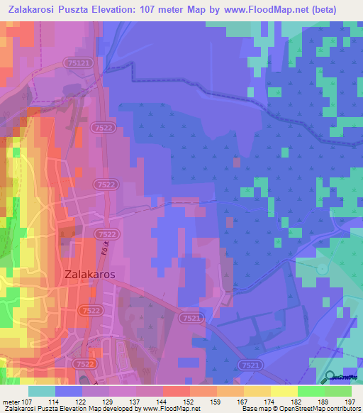 Zalakarosi Puszta,Hungary Elevation Map