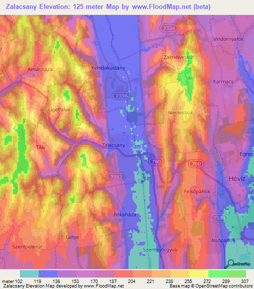 Zalacsany,Hungary Elevation Map