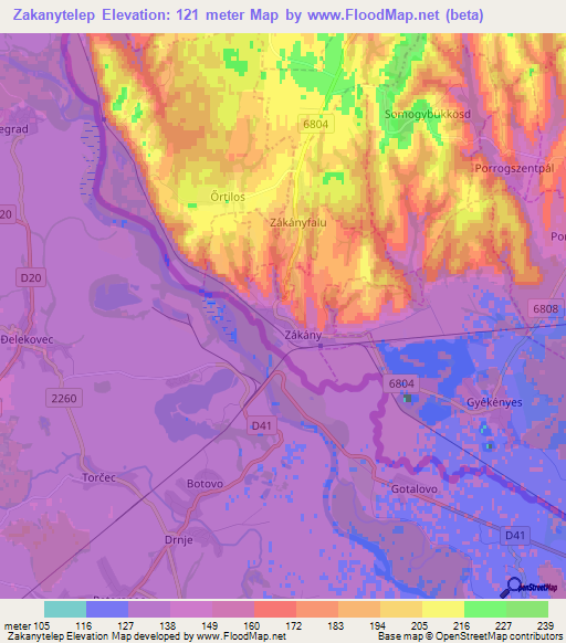 Zakanytelep,Hungary Elevation Map