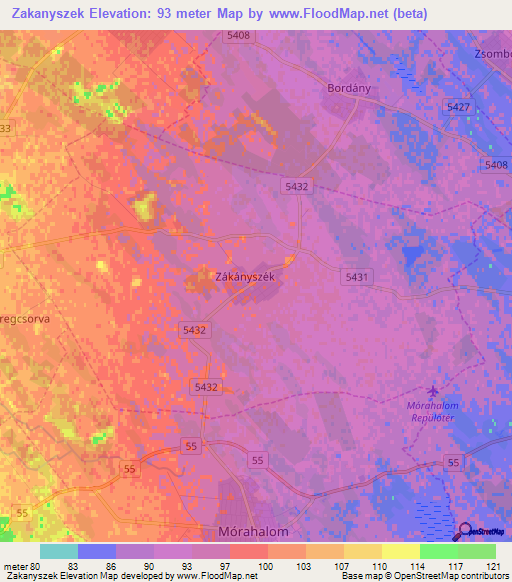 Zakanyszek,Hungary Elevation Map