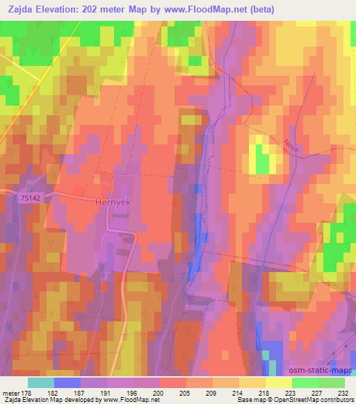Zajda,Hungary Elevation Map