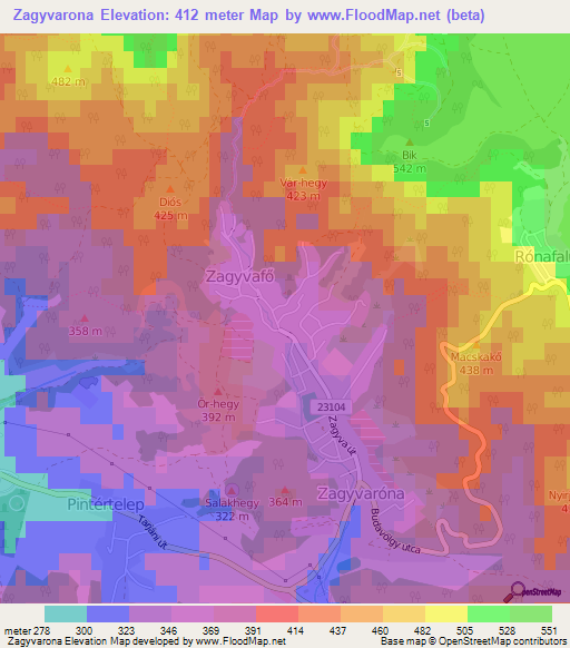 Zagyvarona,Hungary Elevation Map