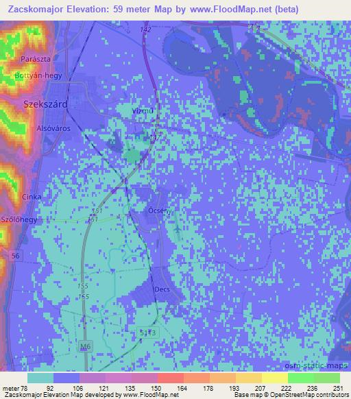 Zacskomajor,Hungary Elevation Map