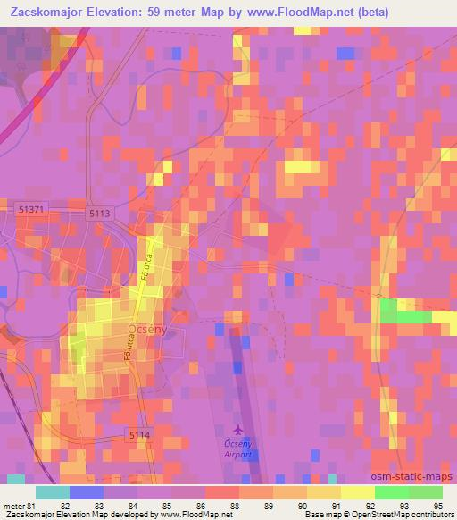 Zacskomajor,Hungary Elevation Map