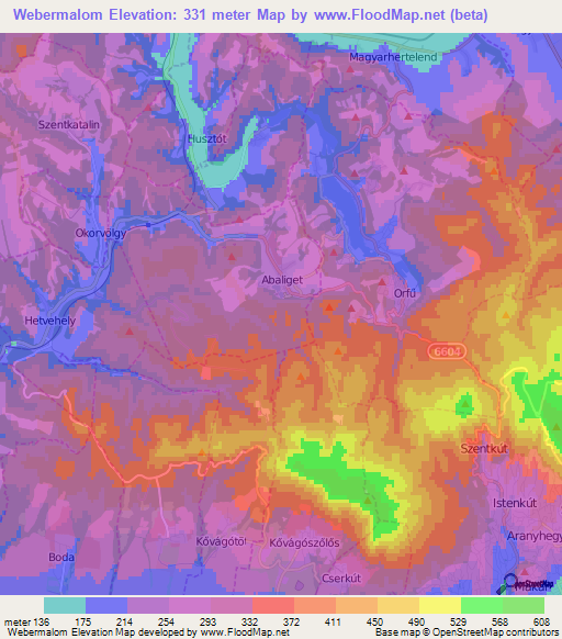 Webermalom,Hungary Elevation Map