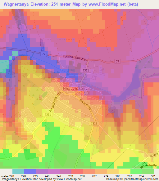 Wagnertanya,Hungary Elevation Map