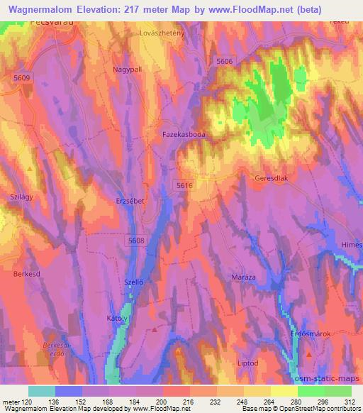 Wagnermalom,Hungary Elevation Map