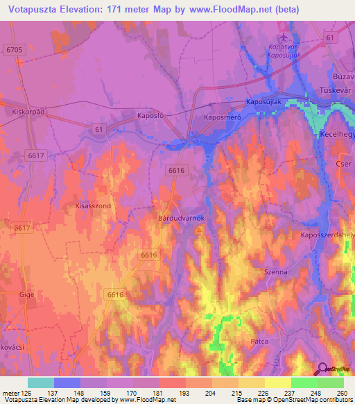Votapuszta,Hungary Elevation Map