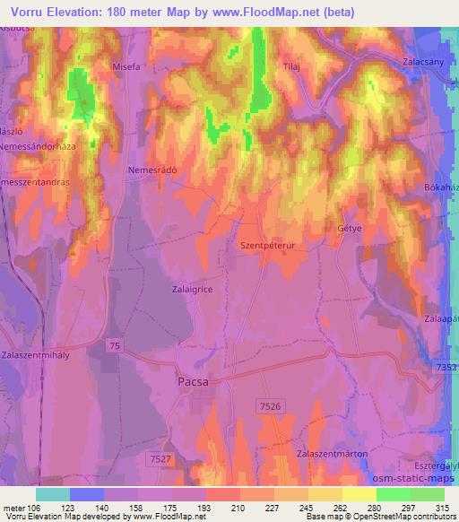 Vorru,Hungary Elevation Map