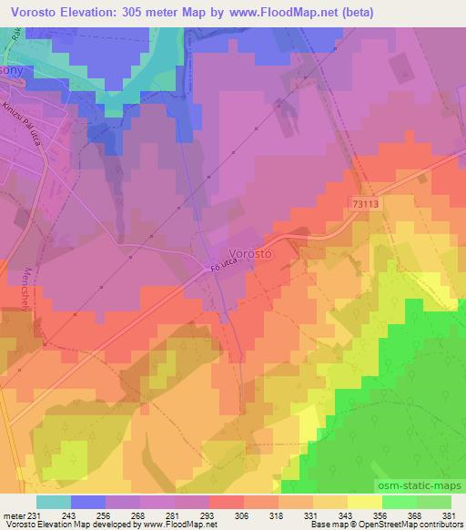 Vorosto,Hungary Elevation Map