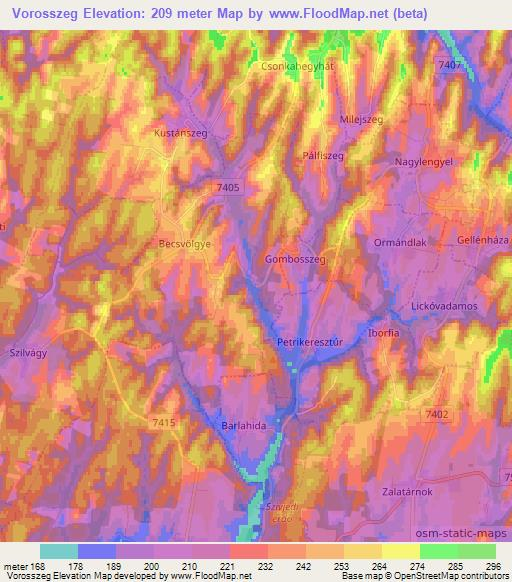 Vorosszeg,Hungary Elevation Map