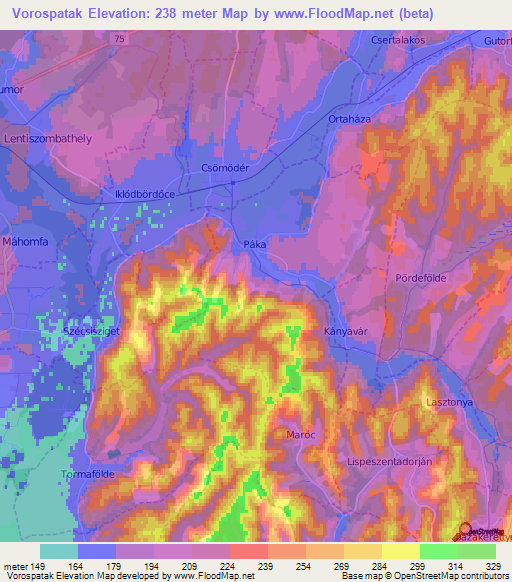 Vorospatak,Hungary Elevation Map