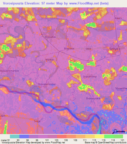 Vorosipuszta,Hungary Elevation Map