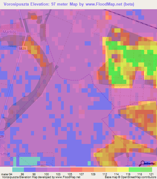 Vorosipuszta,Hungary Elevation Map