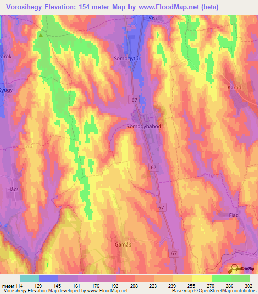 Vorosihegy,Hungary Elevation Map