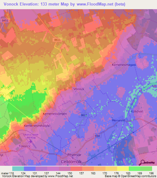 Vonock,Hungary Elevation Map