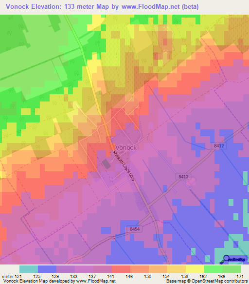 Vonock,Hungary Elevation Map