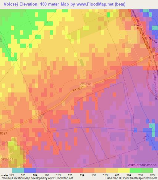 Volcsej,Hungary Elevation Map