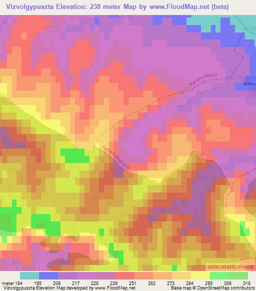 Vizvolgypuszta,Hungary Elevation Map