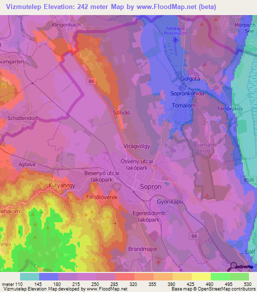 Vizmutelep,Hungary Elevation Map