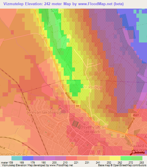 Vizmutelep,Hungary Elevation Map