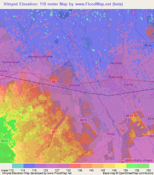 Vitnyed,Hungary Elevation Map