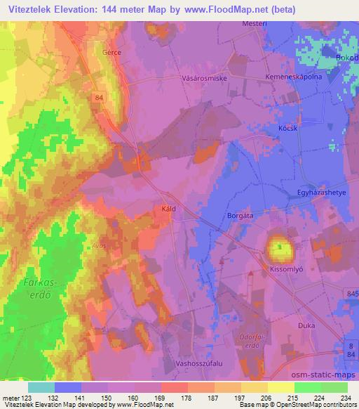 Viteztelek,Hungary Elevation Map