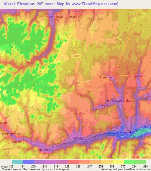 Viszak,Hungary Elevation Map
